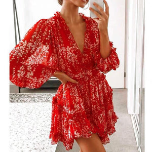women dresses Sexy v-neck backless dress printed Elegant lantern sleeve ruffle dresses summer holiday mini dress Vestido 2020